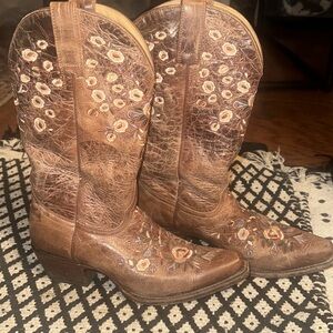 Brown Embroidered Cowboy Boots